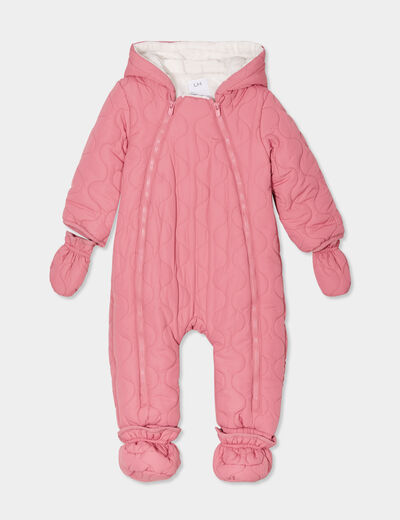 Combinaison pilote zippée à capuche vieux rose bébé fille
