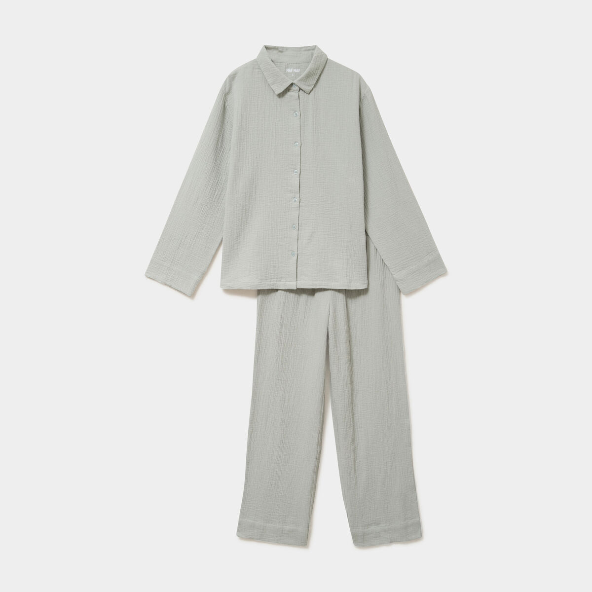 Ensemble pyjama chemise gaze de coton vert clair femme