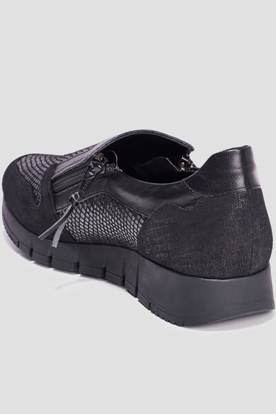 Baskets zippées en cuir pied large noir femme