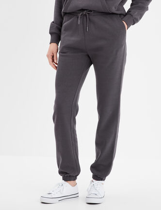 Pantalon jogging droit molleton gris foncé femme
