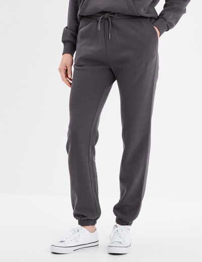 Pantalon jogging droit molleton gris foncé femme