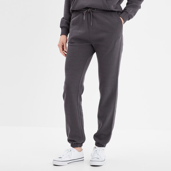 Pantalon jogging droit molleton gris foncé femme