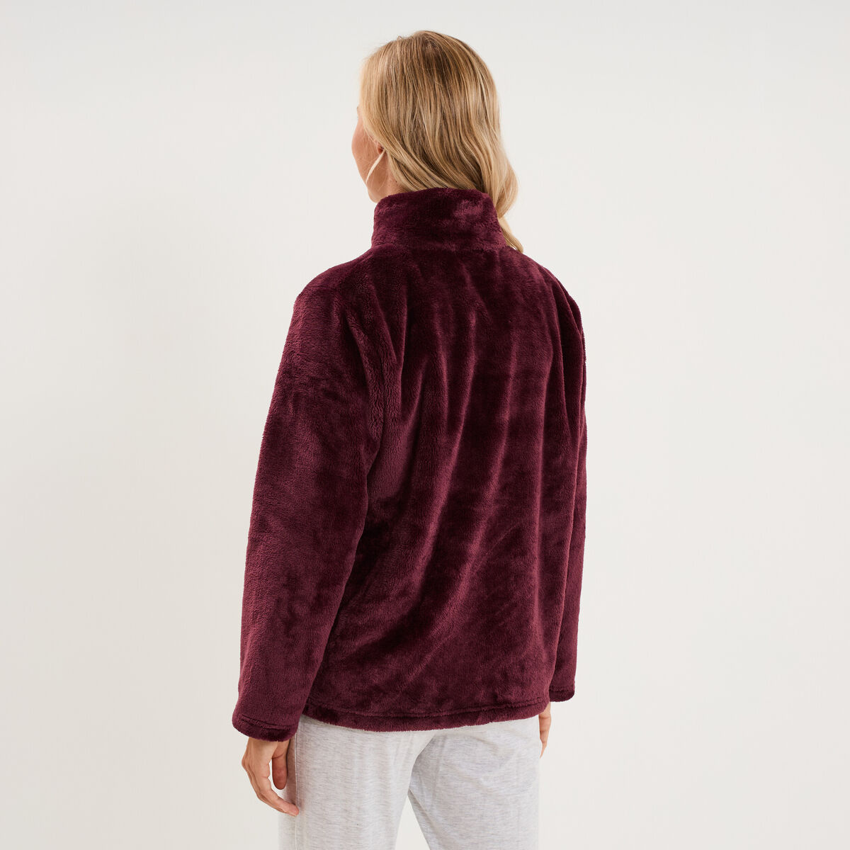 Veste de pyjama col montant polaire prune femme