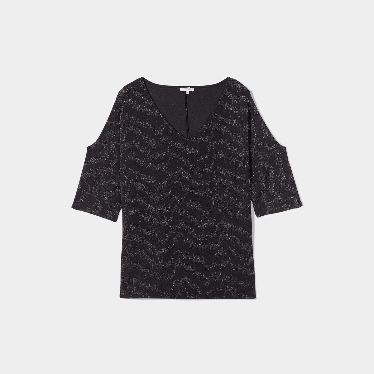 T-shirt fils métallisés et ouvertures noir femme grande taille