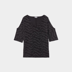 T-shirt fils métallisés et ouvertures noir femme grande taille