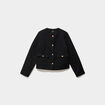 Veste droite boutonn&eacute;e tweed&eacute;&eacute; noir femme