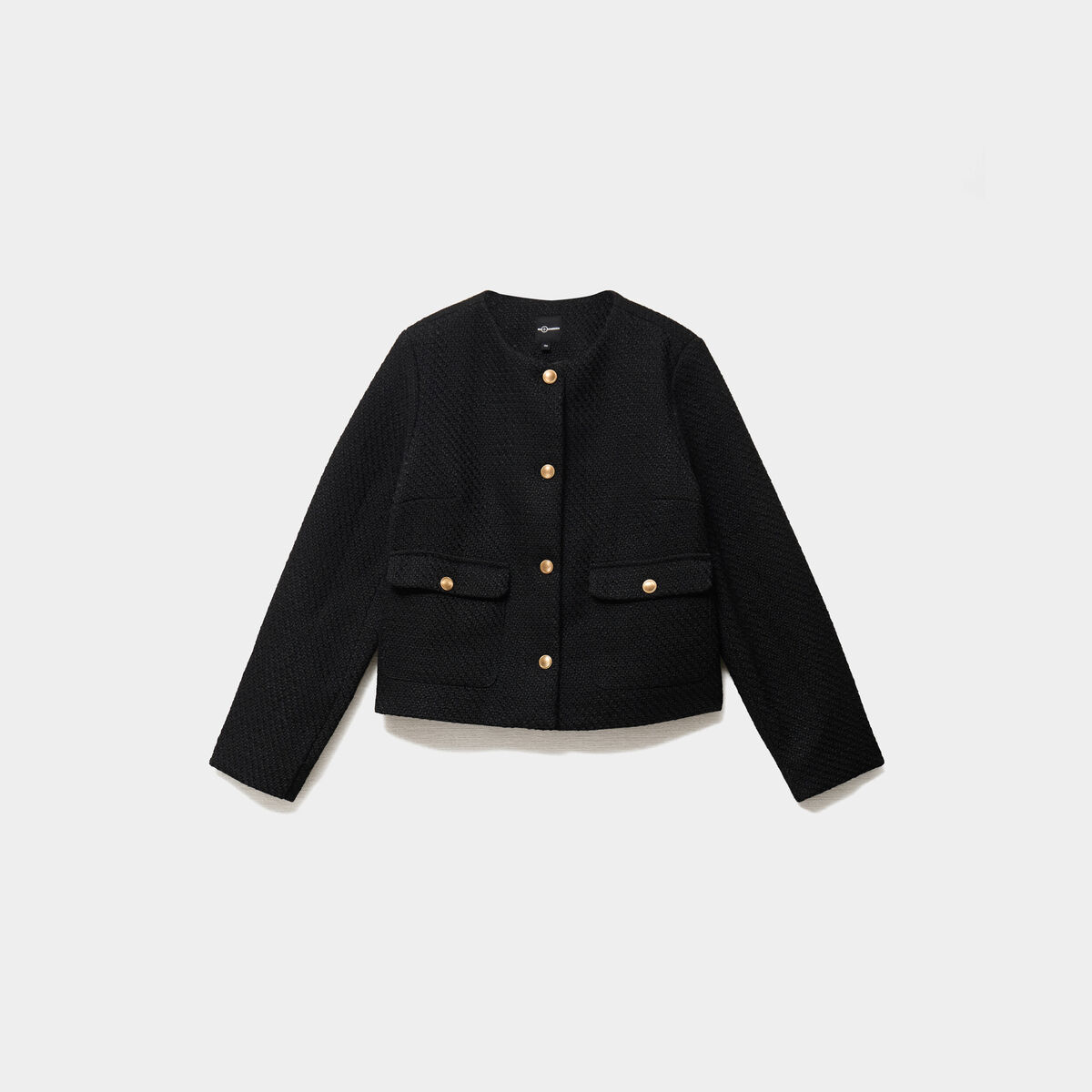 Veste droite boutonn&eacute;e tweed&eacute;&eacute; noir femme