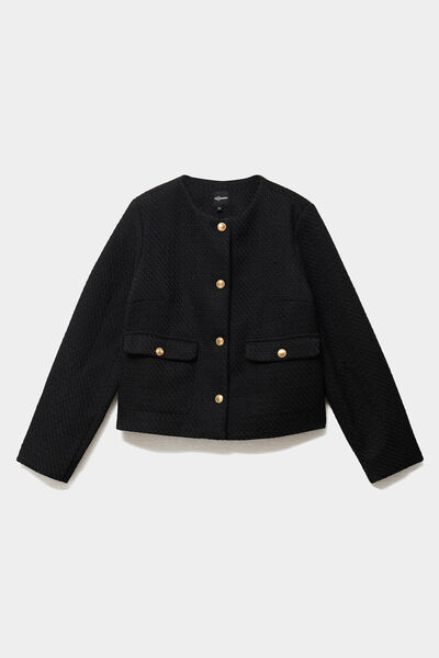 Veste droite boutonn&eacute;e tweed&eacute;&eacute; noir femme