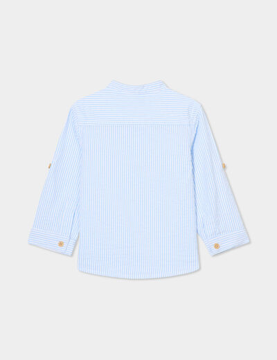 Chemise col mao manches retroussables bleu bébé garçon