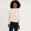 Pull poncho col roul&eacute; sans manches sable femme