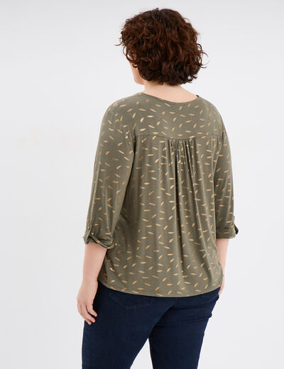 T-shirt manches 3/4 bandes ajourées vert kaki femme grande taille