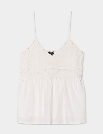 Débardeur avec crochet et dos smocké blanc femme