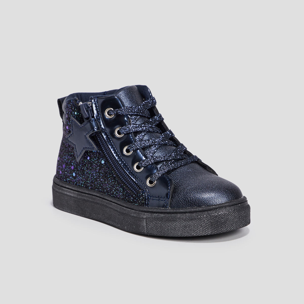 Baskets montantes pailletées zippées bleu marine fille