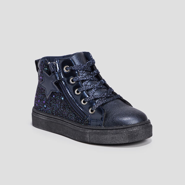 Baskets montantes pailletées zippées bleu marine fille