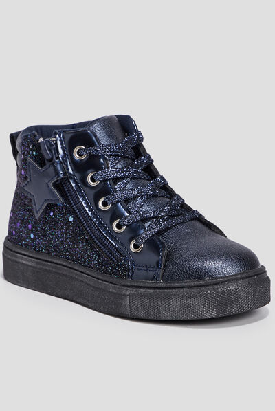 Baskets montantes pailletées zippées bleu marine fille