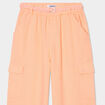 Pantalon large lin mélangé ceinturé rose saumon fille