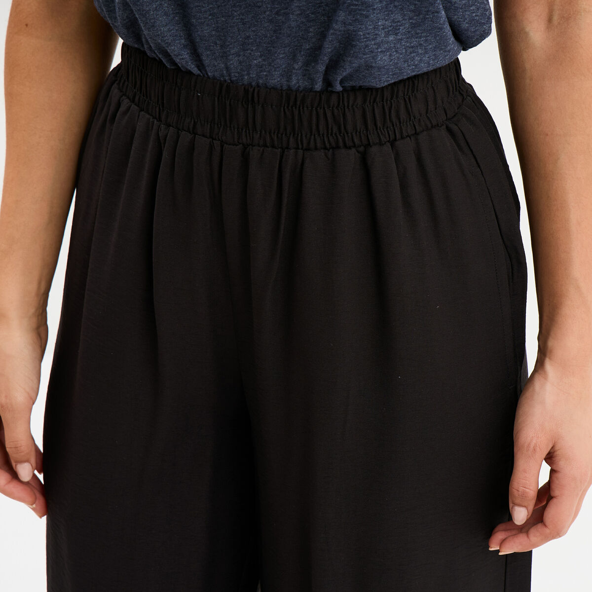 Pantalon large fluide taille &eacute;lastiqu&eacute;e noir femme