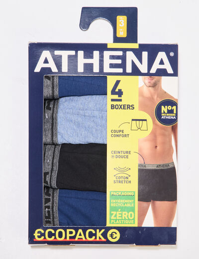 Lot 4 boxers coton stretch Athena bleu homme