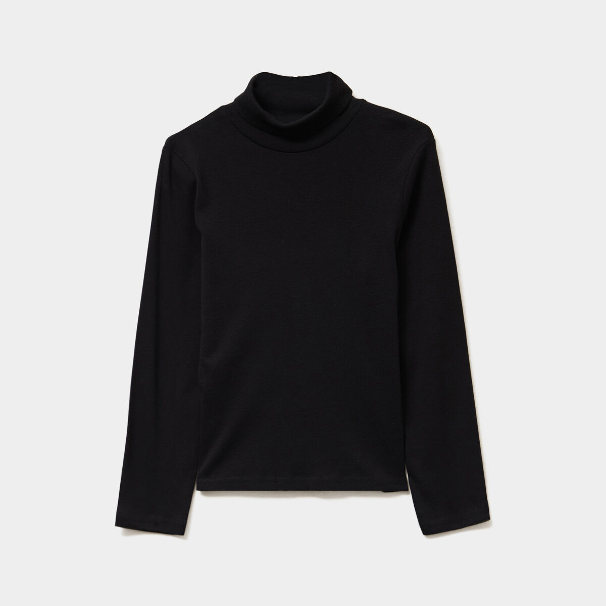 T-shirt coton col roul&eacute; manches longues noir gar&ccedil;on