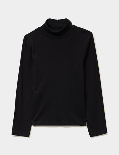 T-shirt coton col roul&eacute; manches longues noir gar&ccedil;on
