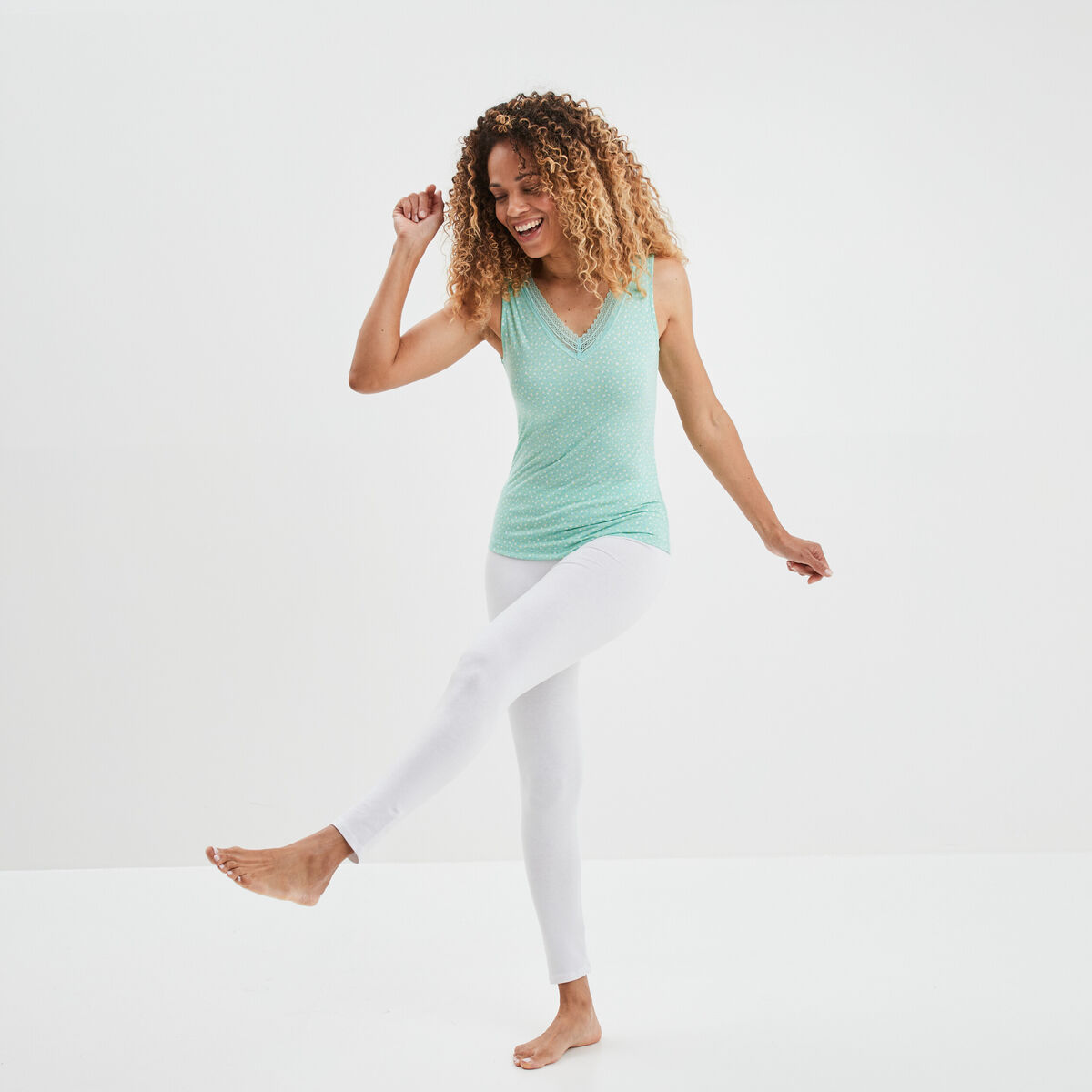 Haut de pyjama débardeur vert turquoise femme