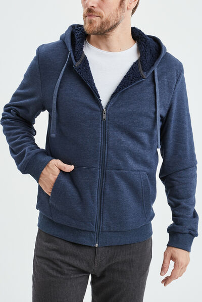 Sweat zippé à capuche bleu marine homme