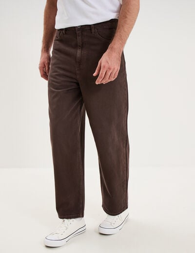 Jean large baggy 5 poches marron fonc&eacute; homme