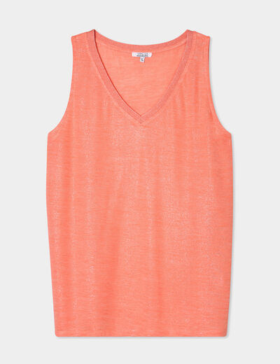 Débardeur droit col en V sans manches rose corail femme grande taille