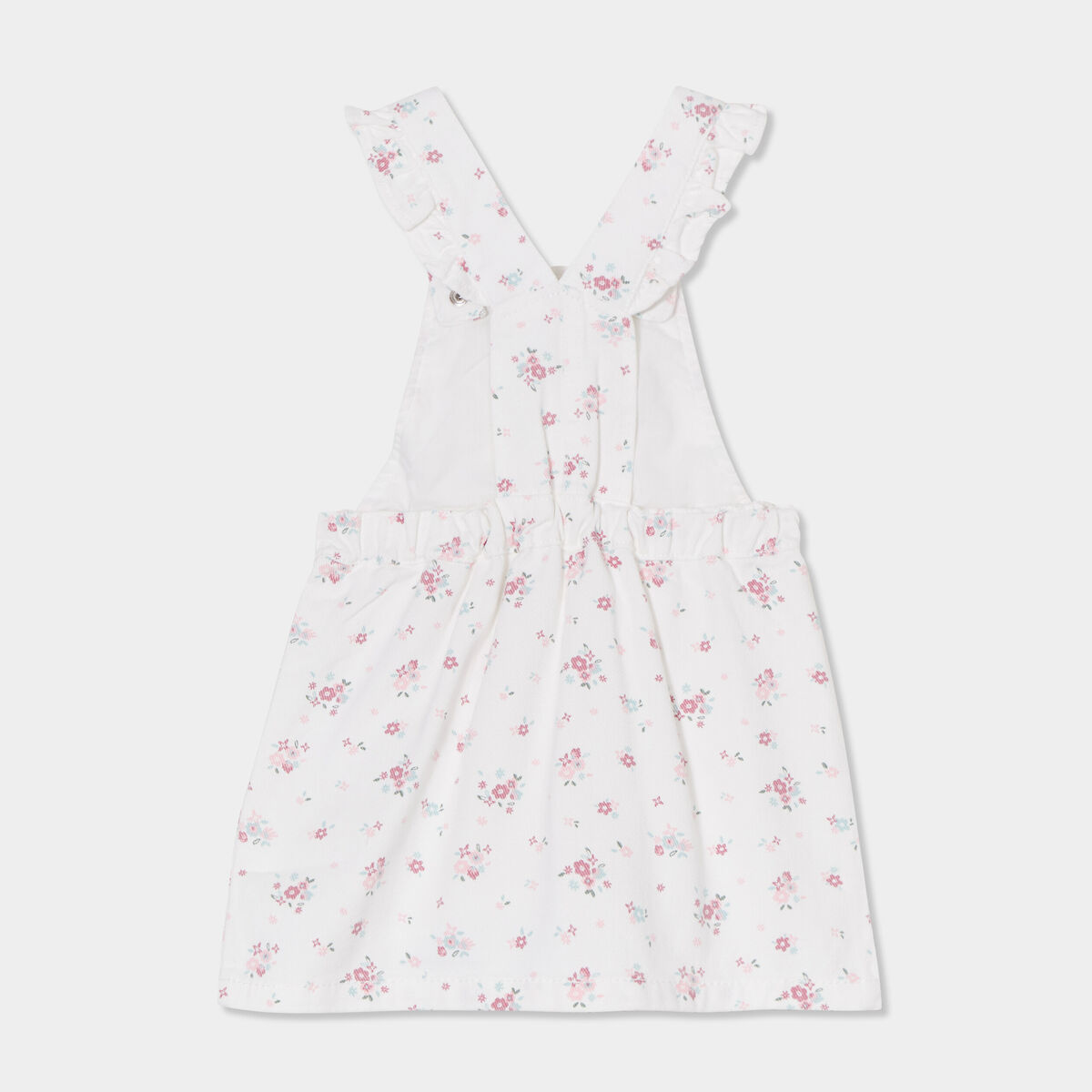 Robe salopette bretelles à volants coton ecru bébé fille