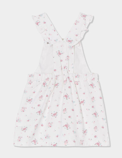Robe salopette bretelles à volants coton ecru bébé fille