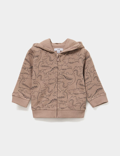 Sweat zipp&eacute; &agrave; capuche coton marron clair b&eacute;b&eacute; gar&ccedil;on