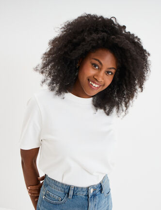 T-shirt col rond manches courtes coton blanc femme