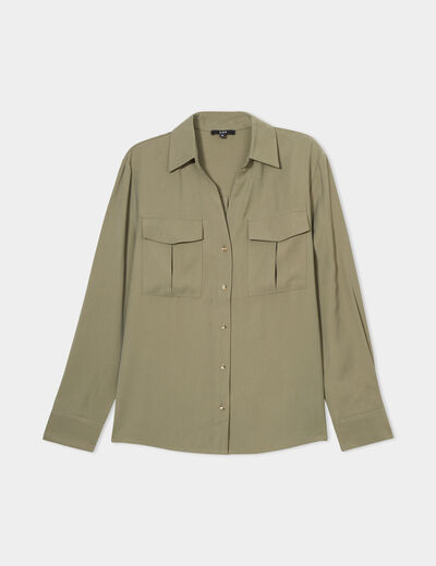 Chemise manches longues 2 poches vert kaki femme