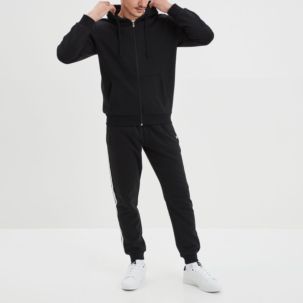 Sweat zippé molleton à capuche noir homme