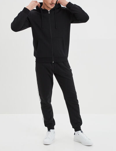Sweat zippé molleton à capuche noir homme