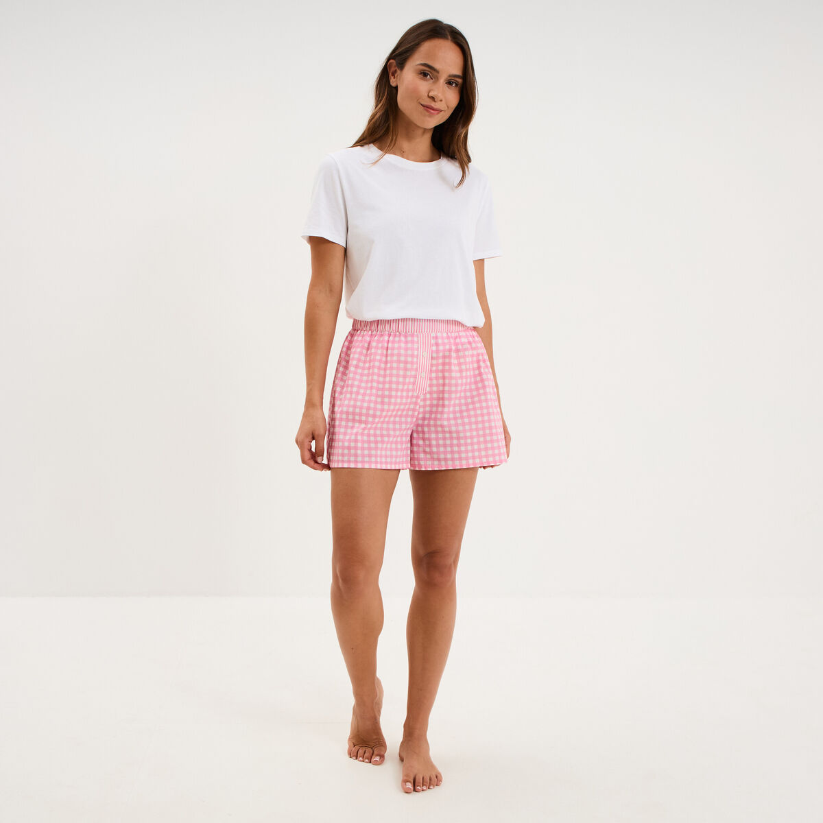 Short de pyjama taille &eacute;lastiqu&eacute;e coton blanc femme