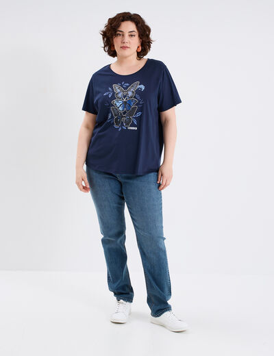 Jeans droit taille haute denim dirty femme grande taille