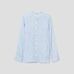 Chemise manches longues col mao bleu clair femme