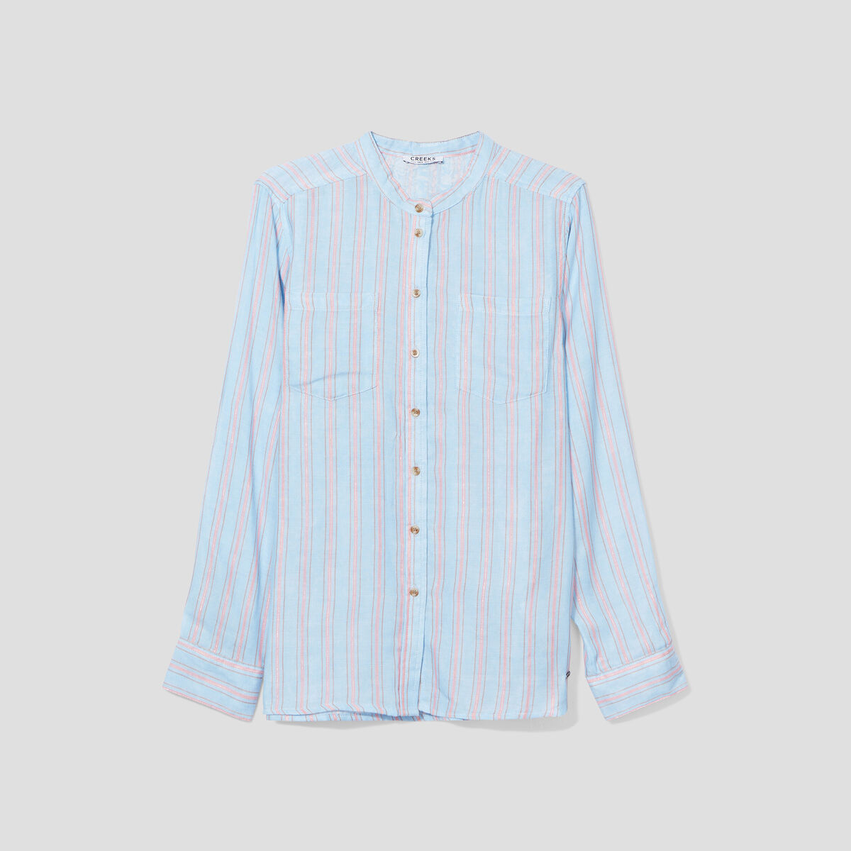 Chemise manches longues col mao bleu clair femme