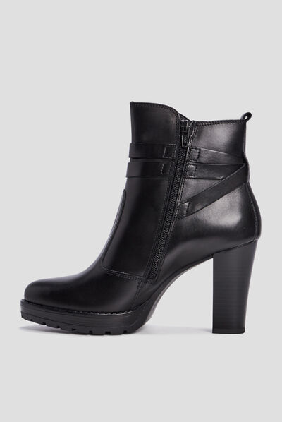 Bottines cuir à talons avec brides noir femme