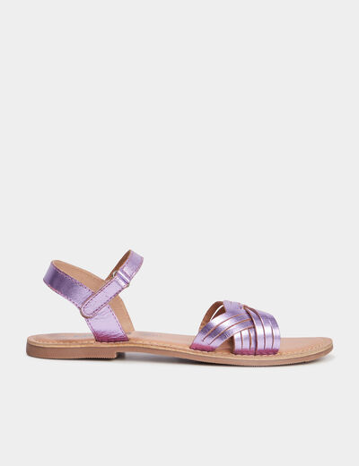 Sandales brides tressées en cuir violet fille