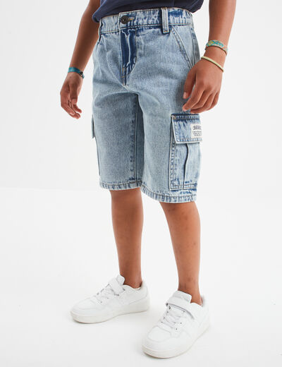 Bermuda cargo en jean Creeks denim triple stone garçon