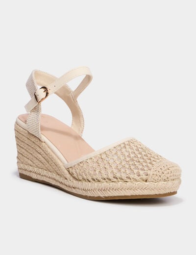 Sandales compens&eacute;es effet tress&eacute; sable femme