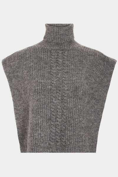 Poncho à col roulé gris femme