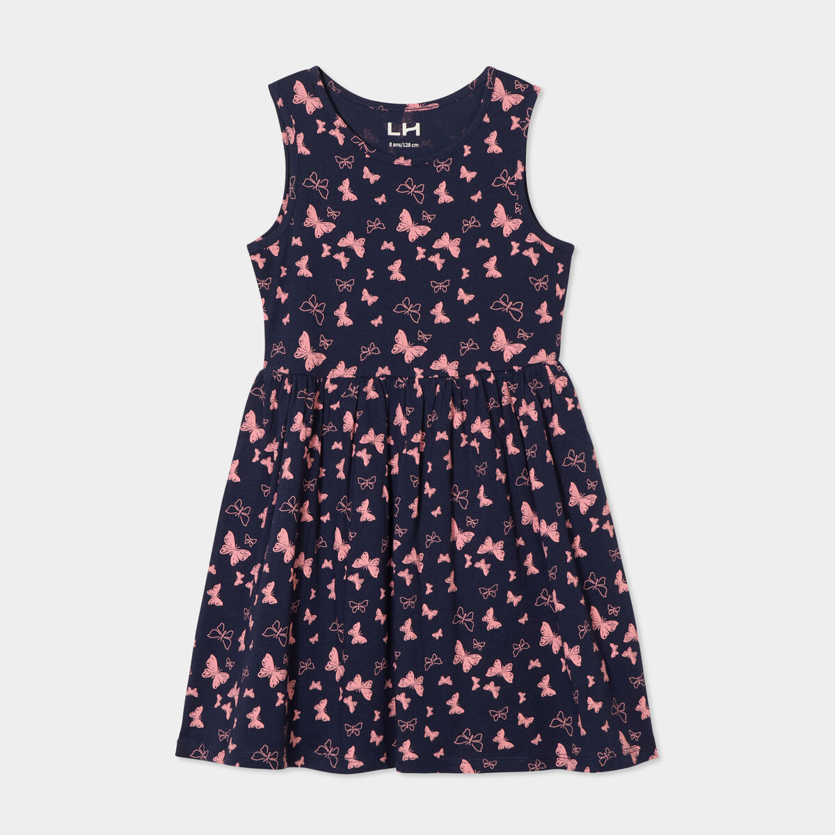 Robe patineuse sans manches coton bleu marine fille