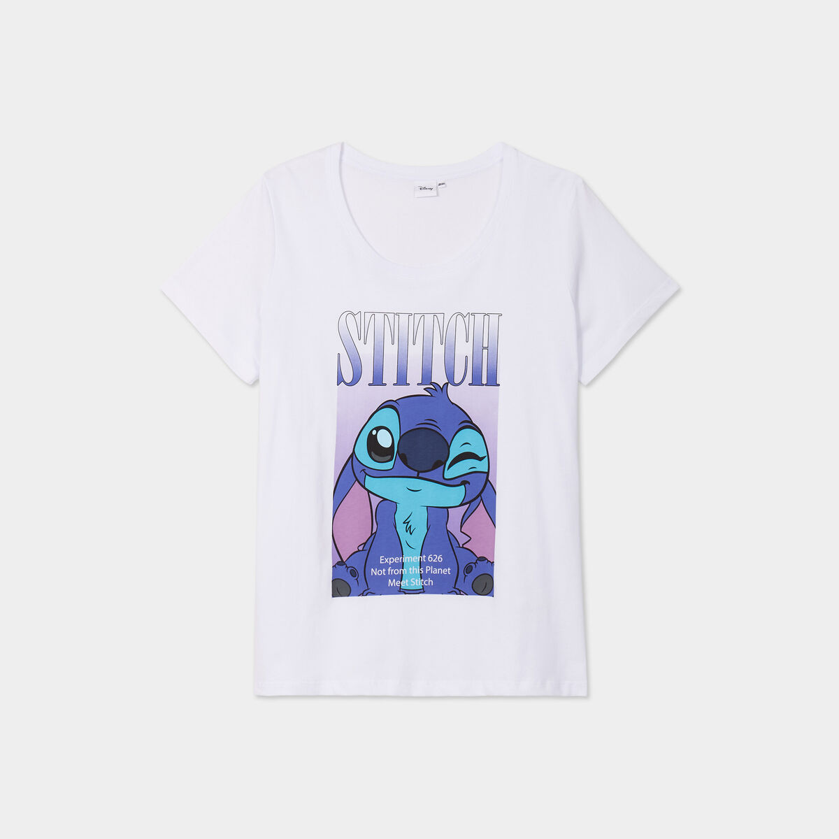 T-shirt manches courtes coton Stitch blanc femme grande taille