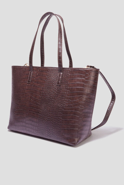 Sac cabas texturé marron foncé femme
