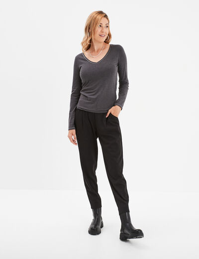 Pantalon en molleton à taille élastiquée noir femme