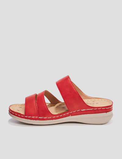 Mules compensées pied large rouge femme