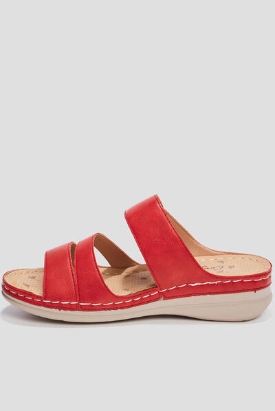 Mules compensées pied large rouge femme